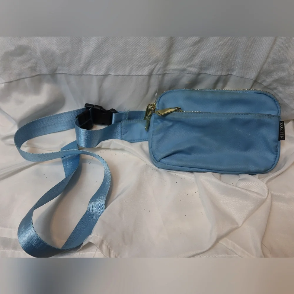ZORFIN Powder Blue Fanny Pack Women's Fashion Waist Belt Bag 4 Zipper Pockets